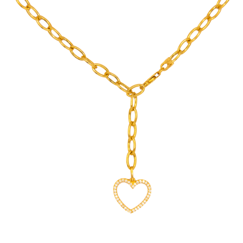 Corrente Alongada com Coração de Ouro Amarelo Cravejado 18k