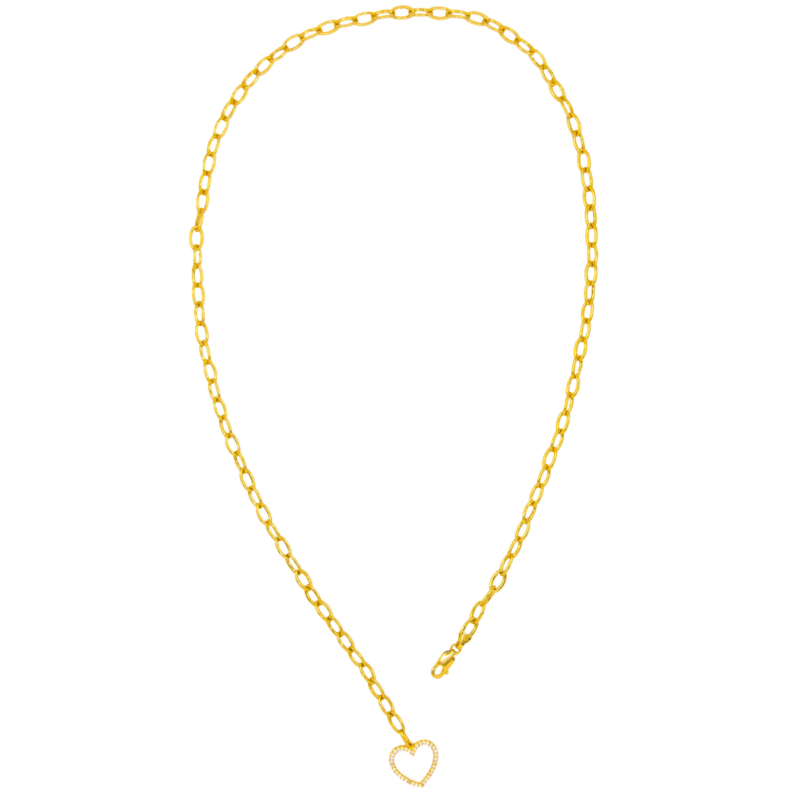 Corrente Alongada com Coração de Ouro Amarelo Cravejado 18k - Imagem 2