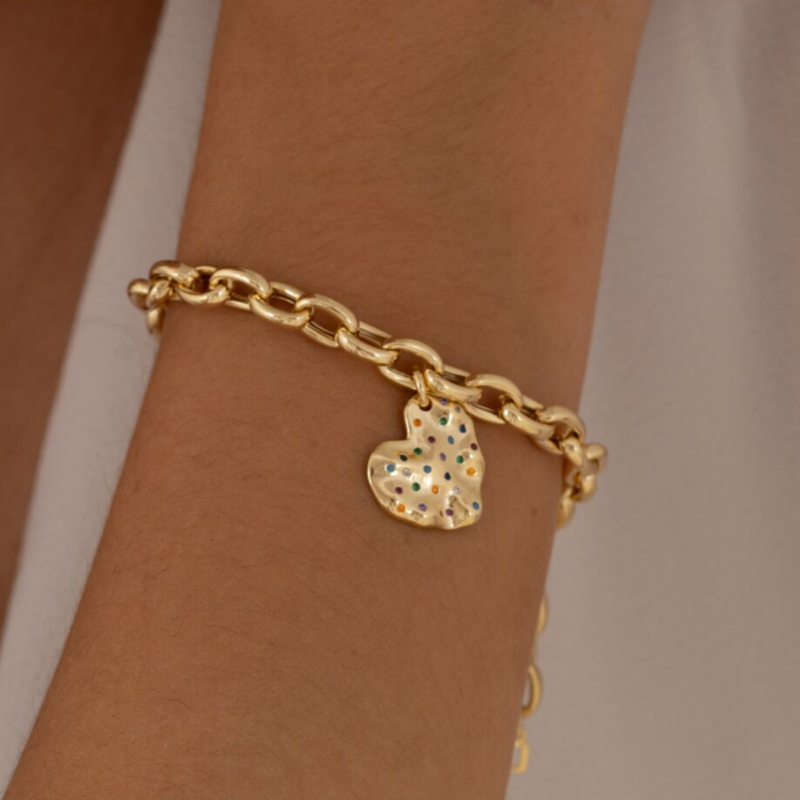 Pulseira com Pingente de Coração Banhada a Ouro - Imagem 2