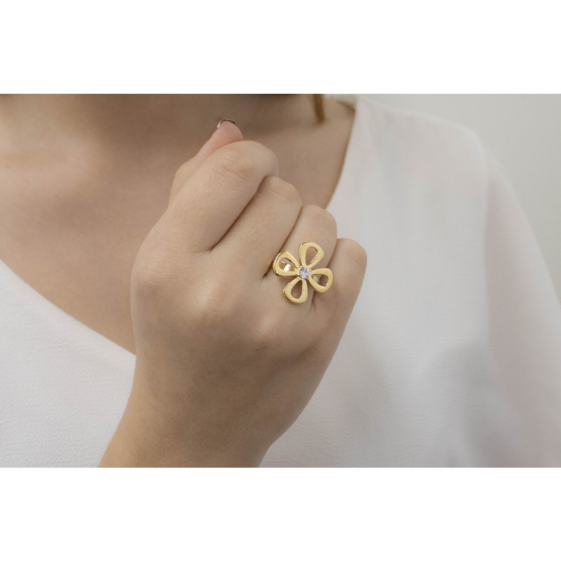 Anel de Flor com Zircônia Banhado a Ouro 18k - Imagem 2