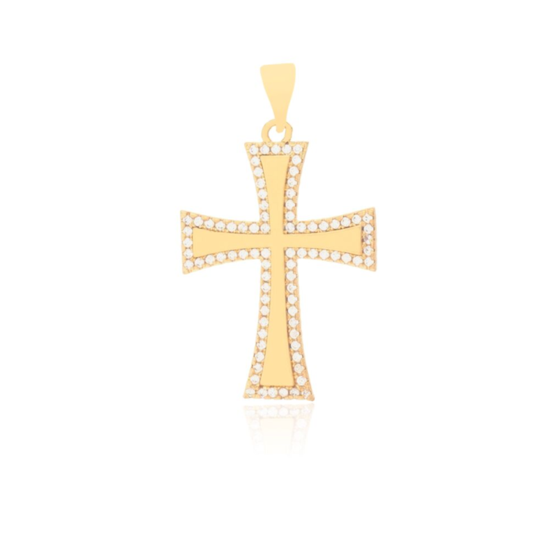 Pingente Cruz com Zirconia Banhado a Ouro